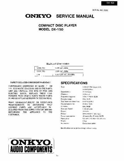 Onkyo DX-150 Onkyo DX-150 (Compact Disc Player) Service Manual